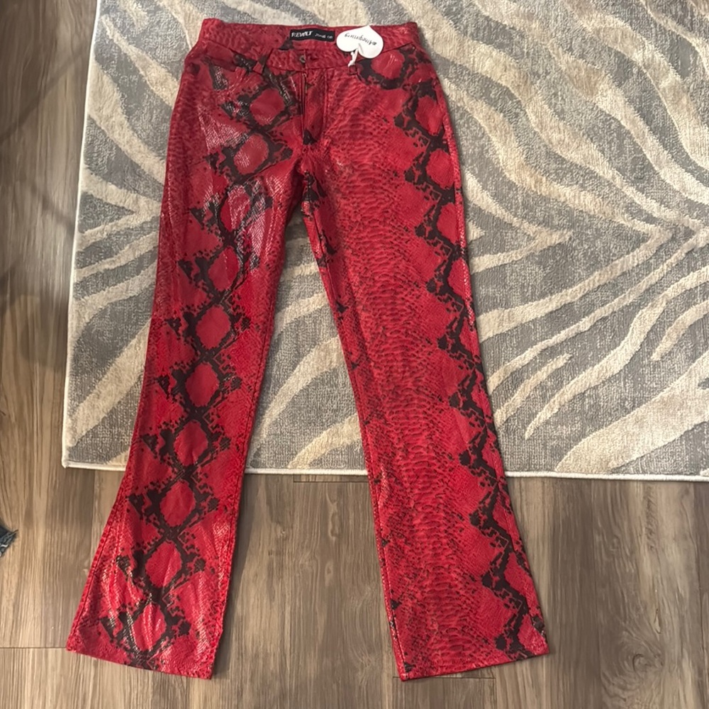 Revolt Jeans Red and Black Snake Print Flare Pants